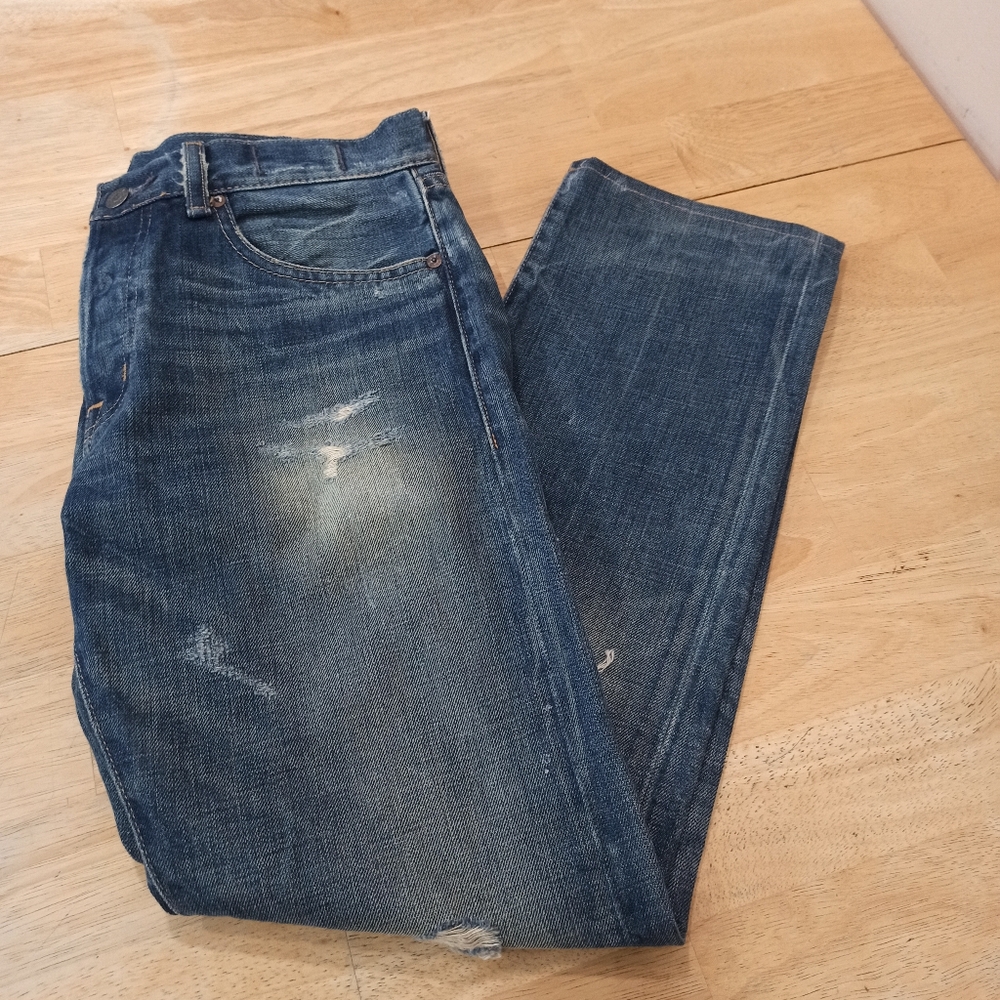 Ralph Lauren Mens Denim & Supply Slim Distressed Patched Blue Denim Jeans  30x32 - Picture 12 of 15